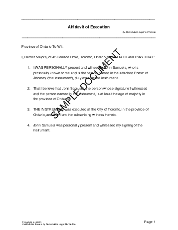 Affidavit of Execution (Canadian) template free sample