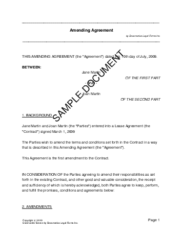 Amending Agreement (Canadian) template free sample