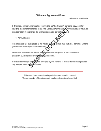 Child Care Agreement (Canadian) template free sample