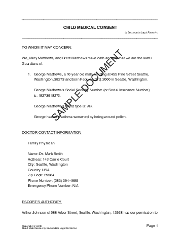 Child Medical Consent template free sample