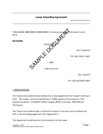 Lease Amending Agreement (Canadian) template free sample