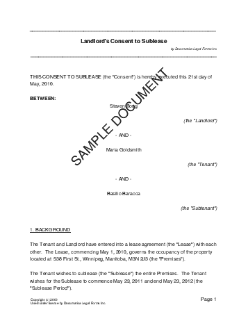 Landlords Consent to Sublease (Canadian) template free sample