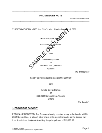 Promissory Note (Canadian) template free sample