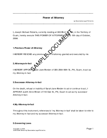 Power of Attorney (US Territories) template free sample