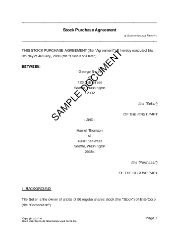Share Purchase Agreement template free sample