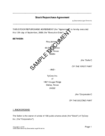 Share Repurchase Agreement template free sample