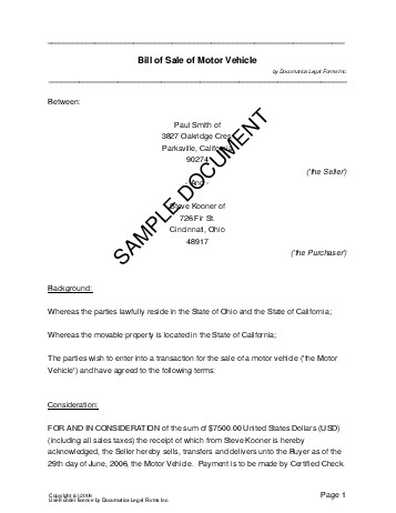 sample car sale contract