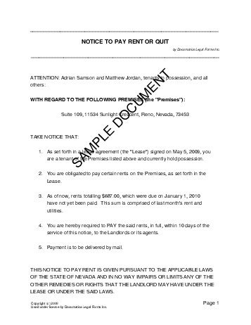 Property Management Agreement on Notice To Pay Rent  Usa    Legal Templates   Agreements  Contracts And