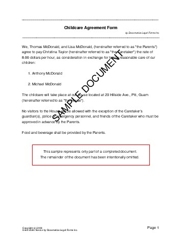 residential lease agreement. Child Care Agreement