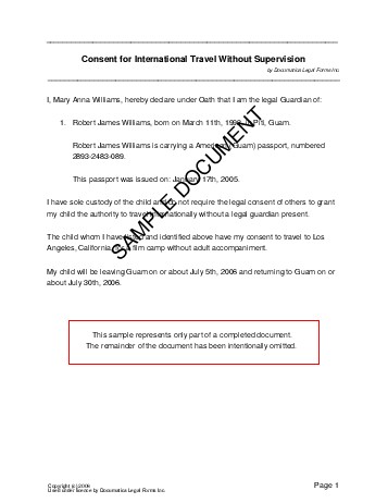 View a sample US Territories PDF Child Travel Consent
