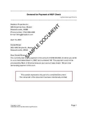 Demand For Payment Of Nsf Check Us Territories Legal Templates