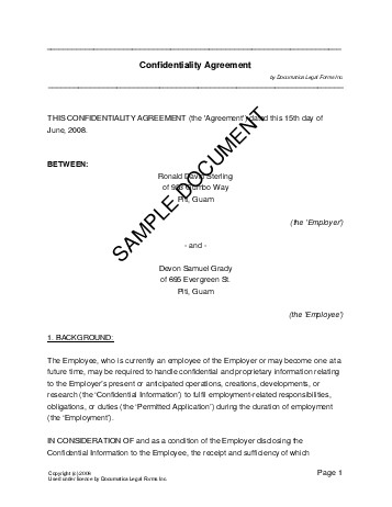 View a sample US Territories PDF Confidentiality Agreement
