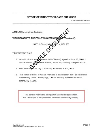 Sample Letter To Vacate Premises from www.documatica-forms.com