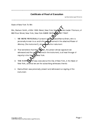 Affidavit of Execution template free sample