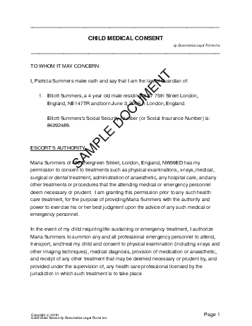 Child Medical Consent (United Kingdom) template free sample