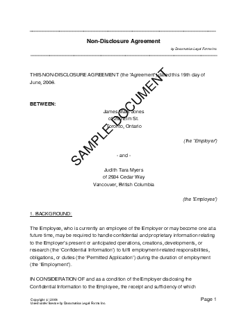 Confidentiality Agreement (Canadian) template free sample