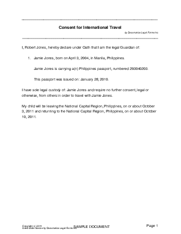 Child Travel Consent (Philippines) - Legal Templates 