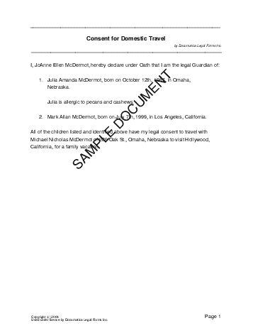 Child Travel Consent template free sample