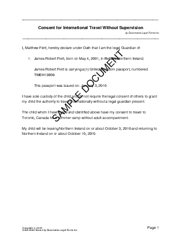 Child Travel Consent (United Kingdom) template free sample