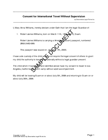 Child Travel Consent (US Territories) template free sample