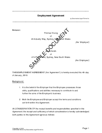 Employment Agreement (Australian) template free sample
