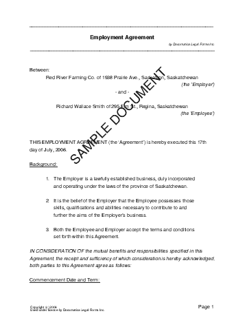 Employment Agreement (Canadian) template free sample