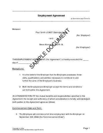 Employment Agreement template free sample