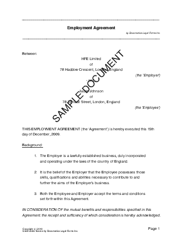 Employment Agreement (United Kingdom) template free sample
