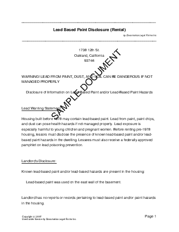 Lead Paint Disclosure template free sample