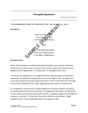 Prenuptial Agreement template free sample