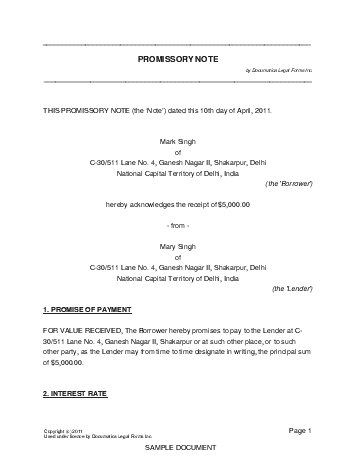 promissory note format india