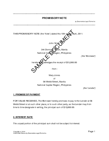 Promissory Note (Philippines) template free sample