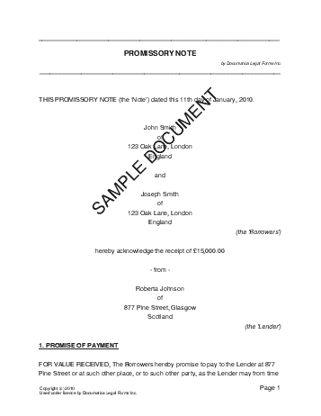 Promissory Note (United Kingdom) template free sample