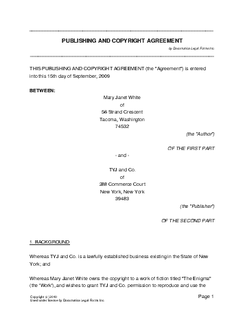 Publishing and Copyright Agreement template free sample