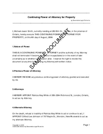 Power of Attorney (Canadian) template free sample