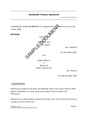 Residential Rental/Lease (Canadian) template free sample