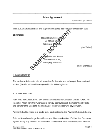 Sales Agreement (Canadian) template free sample