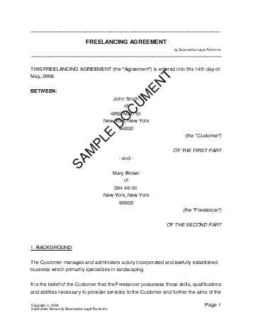 Freelancing Agreement template free sample