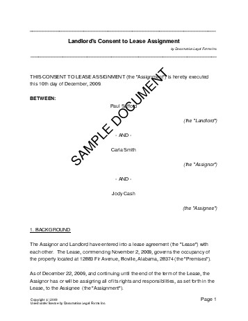 Landlords Consent to Lease Assignment (Australia) - Legal 