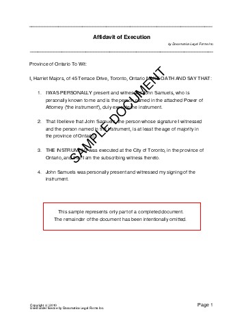 Affidavit of Execution (Canada) - Legal Templates 