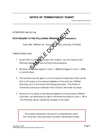 Termination Of Rental Agreement Letter By Tenant from www.documatica-forms.com