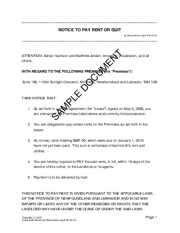Notice to Pay Rent (Canada) - Legal Templates - Agreements 