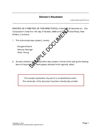 Directors Resolution (India) - Legal Templates 