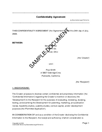 Sample Confidentiality Agreement For Employees