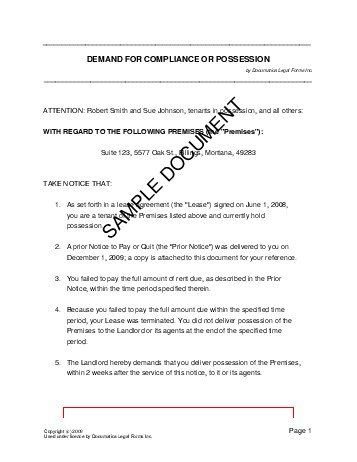 Demand For Compliance or Possession (USA) - Legal Templates ...