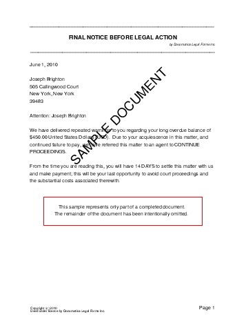 Final Legal Notice (USA) - Legal Templates - Agreements Final Legal Notice (USA) - Legal Templates - Agreements
