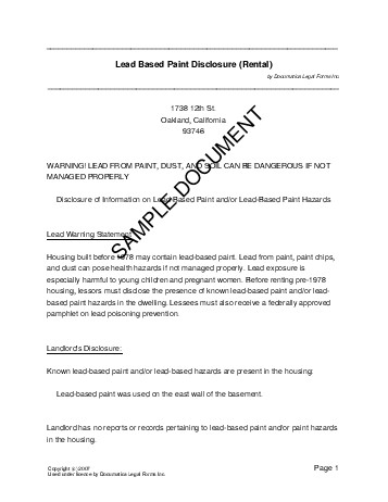 Lead Paint Disclosure (USA) - Legal Templates - Agreements 
