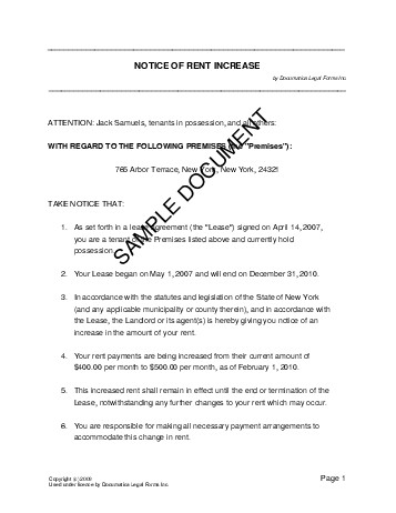 Notice Of Rent Increase Letter Sample