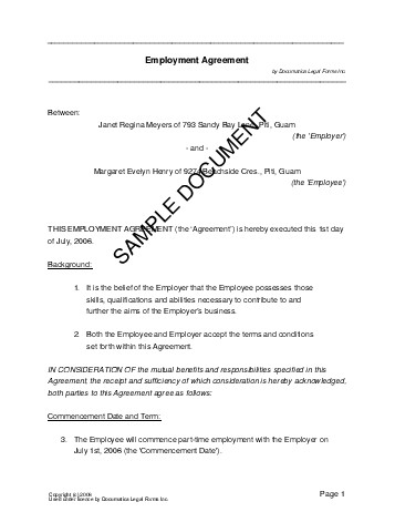 template contract employment ireland Employment (US Agreement  Legal Templates  Territories)